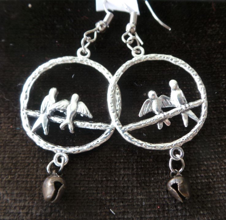 Серьги Две птицы, черненый металл, 5 см