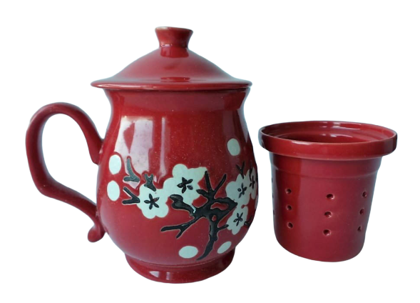Кружка заварник с ситечком китайская красная, 11 см