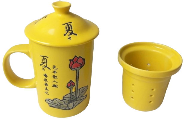 Кружка заварник для чая желтая, ситечко, 15 см