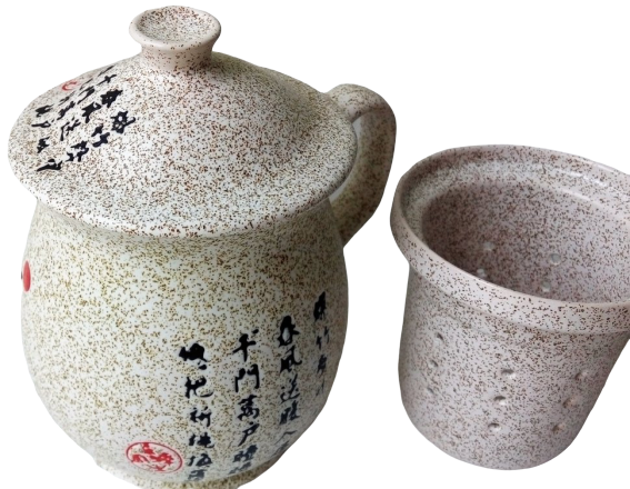 Кружка заварник для чая серая с иероглифами, ситечко, 15 см