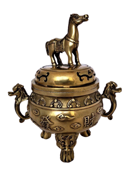 Курильница с конем на крышке, бронза, 19 см